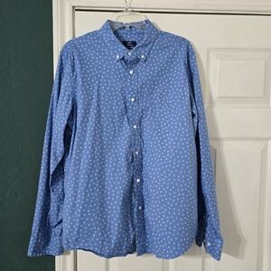 Blue Poplin Button-Up Shirt Size Large Classic Fit Long Sleeve Casual Preppy